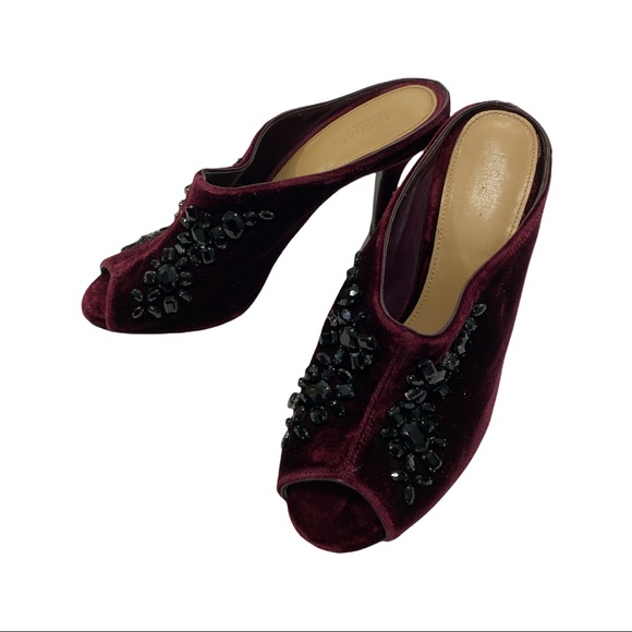 Micheal Kors Burgundy Velvet Mules with Black Flower Jewel Detail - Picture 3 of 9